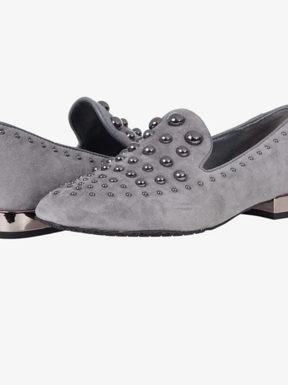 Women's Donald Pliner Rebel 2 Pewter Studded Suede Loafers in Gray 7M